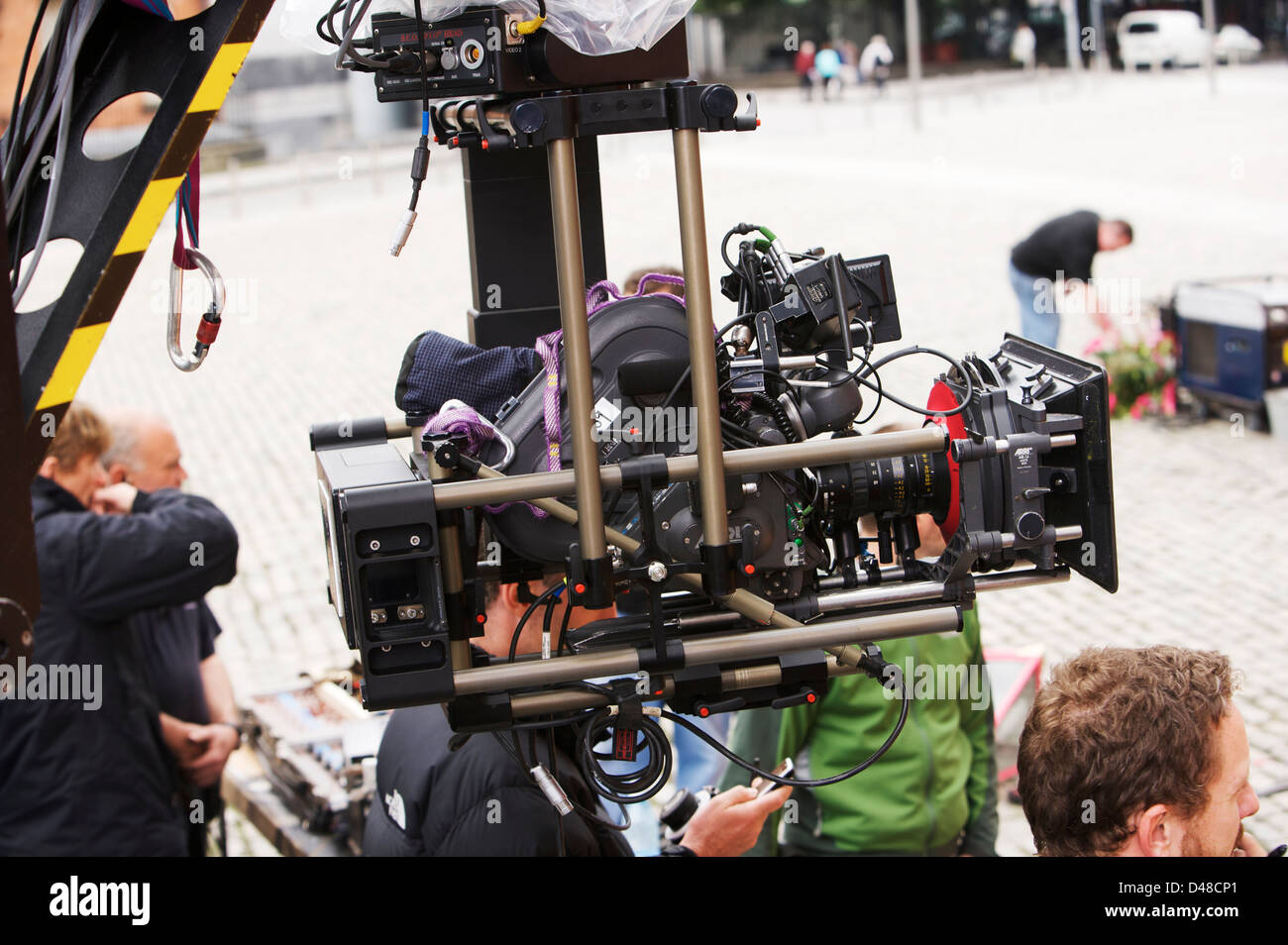 Ein Film mit Film- und Rigs set/Rigging und Lkw in Smithfield Square Dublin, Irland Stockfoto
