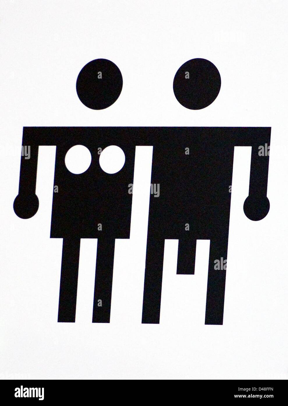 Piktogramm zeigt den Weg zu den Toiletten für Herren und Damen an der "Station" Kunst und Veranstaltungsort für Konzerte in Berlin, Deutschland, 15. Februar 2013. Foto: Jens Kalaene Stockfoto