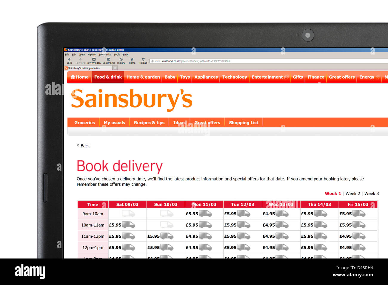 Buchen Sie eine Hauszustellung online Sainsbury's shopping-Website, UK Stockfoto