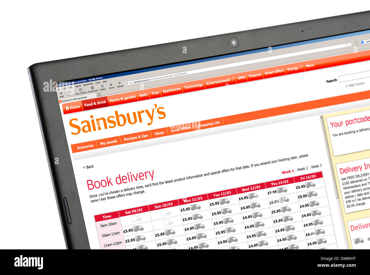 Buchen Sie eine Hauszustellung online Sainsbury's shopping-Website, UK Stockfoto