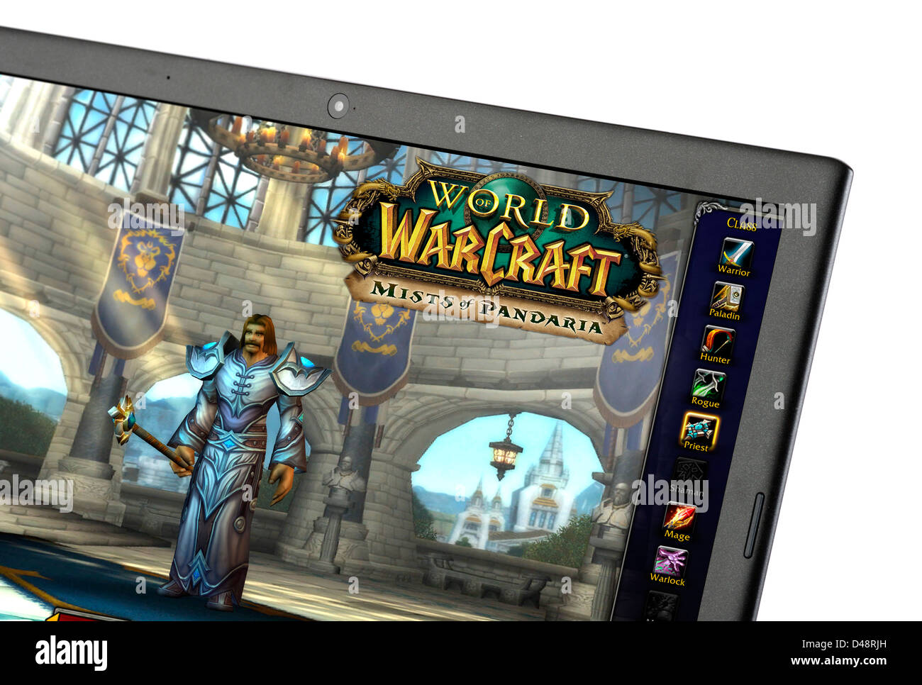 Die beliebte "World of Warcraft: Mists of Pandaria" Multiplayer-Online-Rollenspiel (MMORPG) auf einem Laptopcomputer Stockfoto