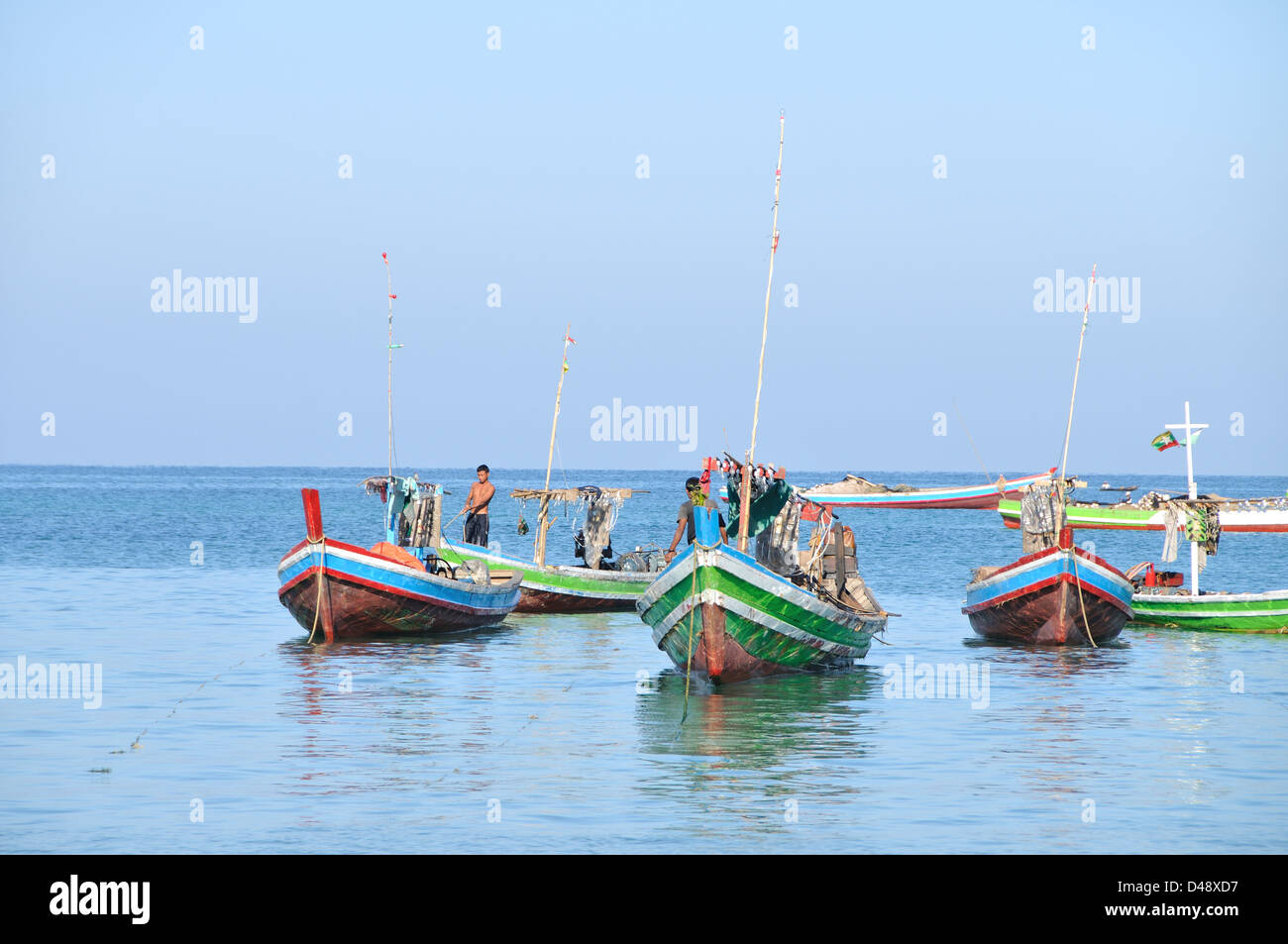Angelboote/Fischerboote, Ngapali Strand, Thandwe, Rakhine State in Myanmar Stockfoto