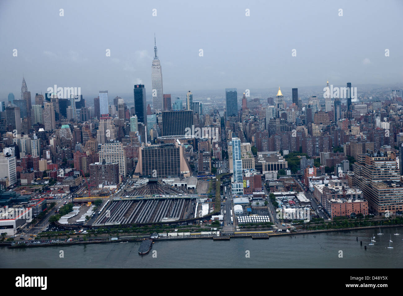 West Side von Manhattan Piers Luftaufnahme aus einem Hubschrauber Stockfoto