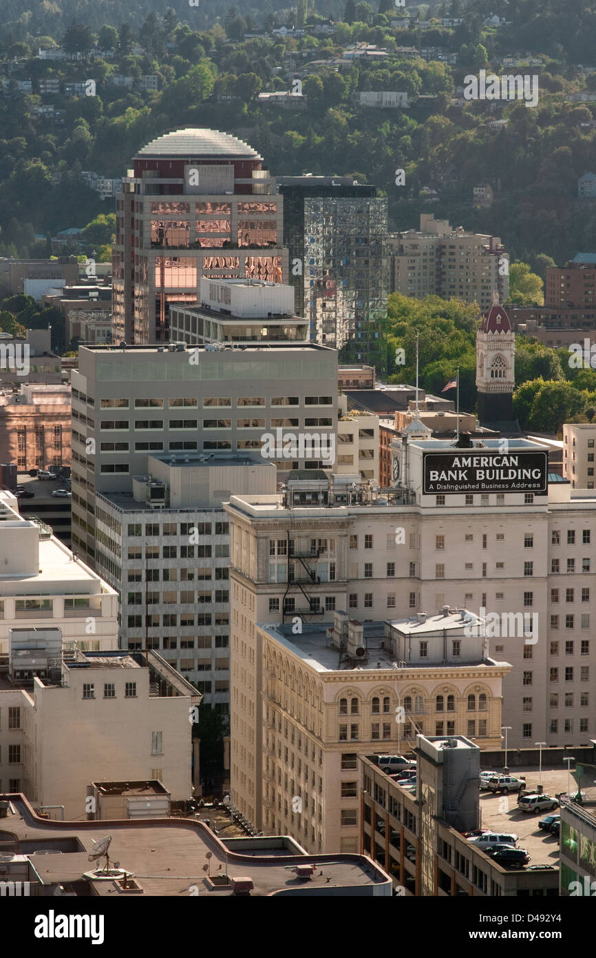 Portland, Oregon, mit Blick auf die American Bank Building Stockfoto