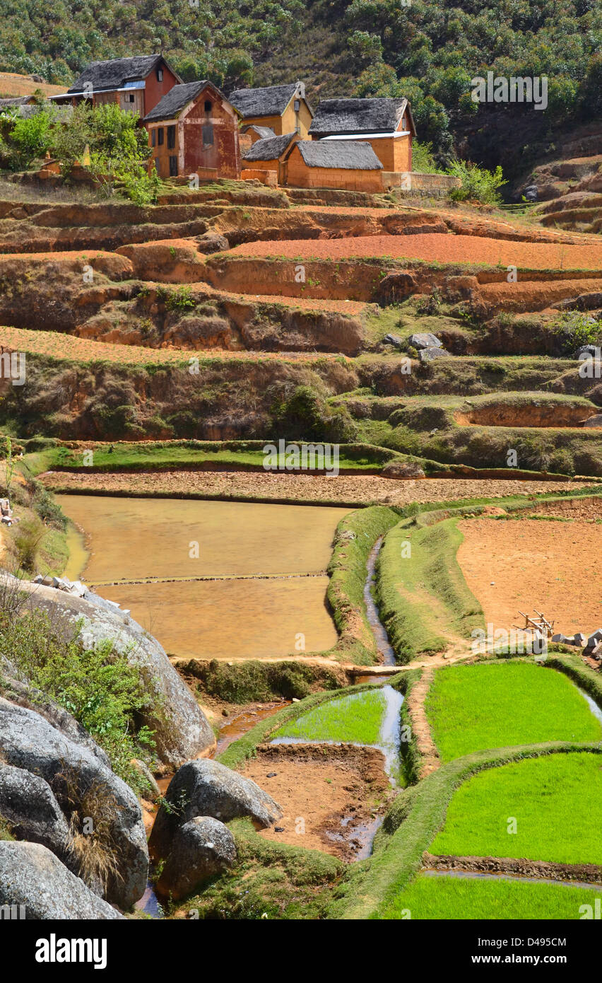 Autarkes Dorf im östlichen Hochland von Madagaskar, Afrika Stockfoto