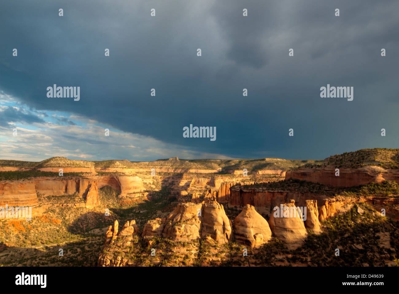 Colorado National Monument ist ein Teil des National Park Service in der Nähe der Stadt Grand Junction, Colorado. Spektakuläre Schluchten tief in Sandstein und Granit Gneis - Schiefer Felsformationen, in einigen Bereichen. Stockfoto