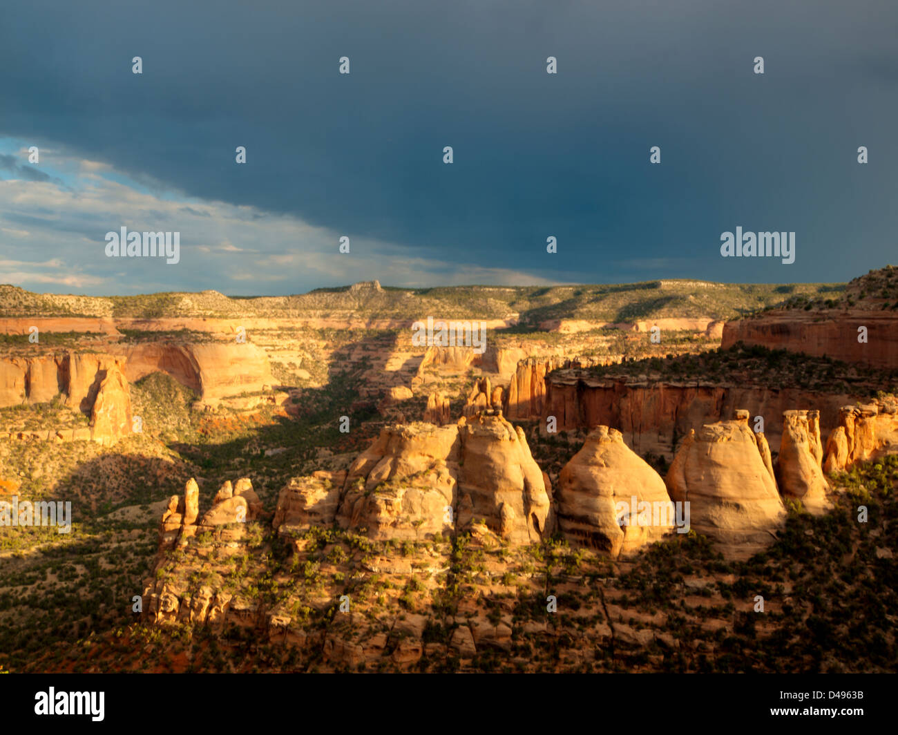 Colorado National Monument ist ein Teil des National Park Service in der Nähe der Stadt Grand Junction, Colorado. Spektakuläre Schluchten tief in Sandstein und Granit Gneis - Schiefer Felsformationen, in einigen Bereichen. Stockfoto