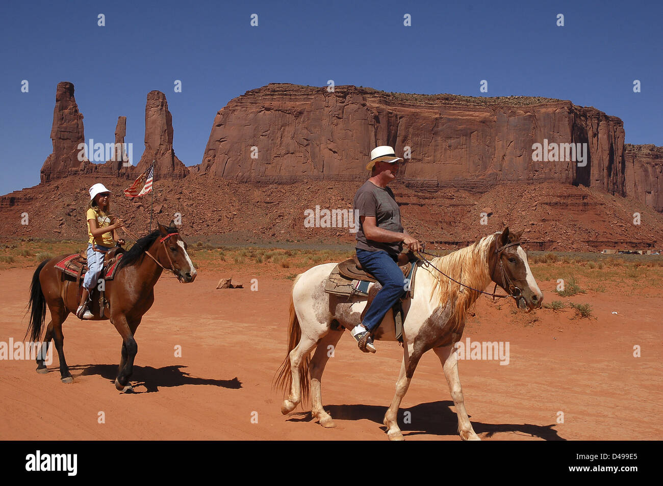 Pferde im Monument Valley Navajo National Park, Colorado Plateau, Utah, Arizona, Vereinigte Staaten Stockfoto
