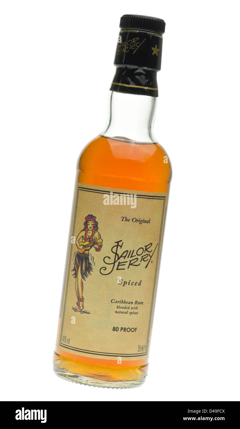 Flasche von Sailor Jerry Spiced Rum. Stockfoto