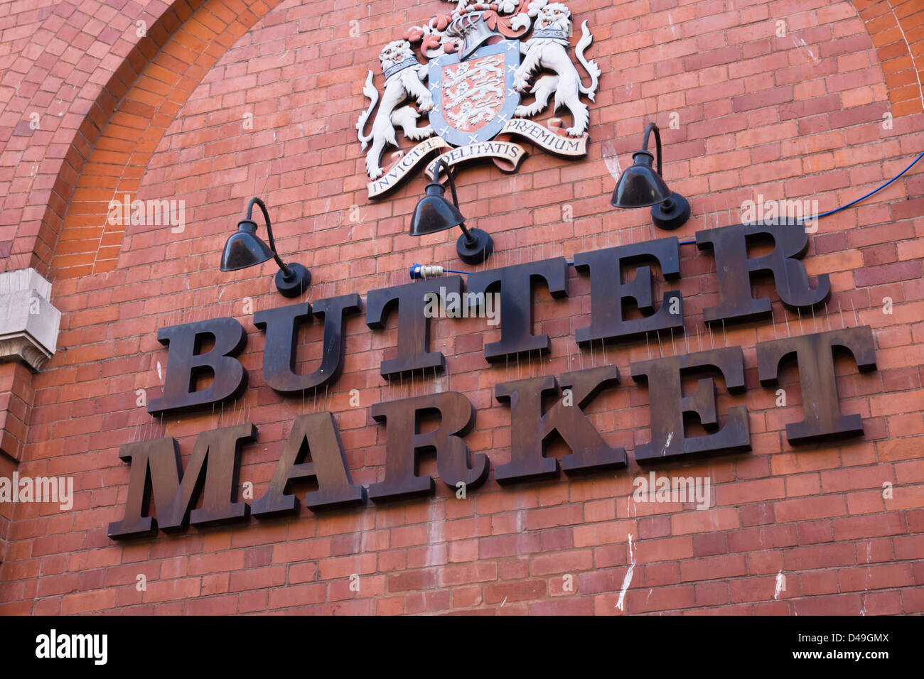 Hereford, The Buttermarkt unterzeichnen. Stockfoto