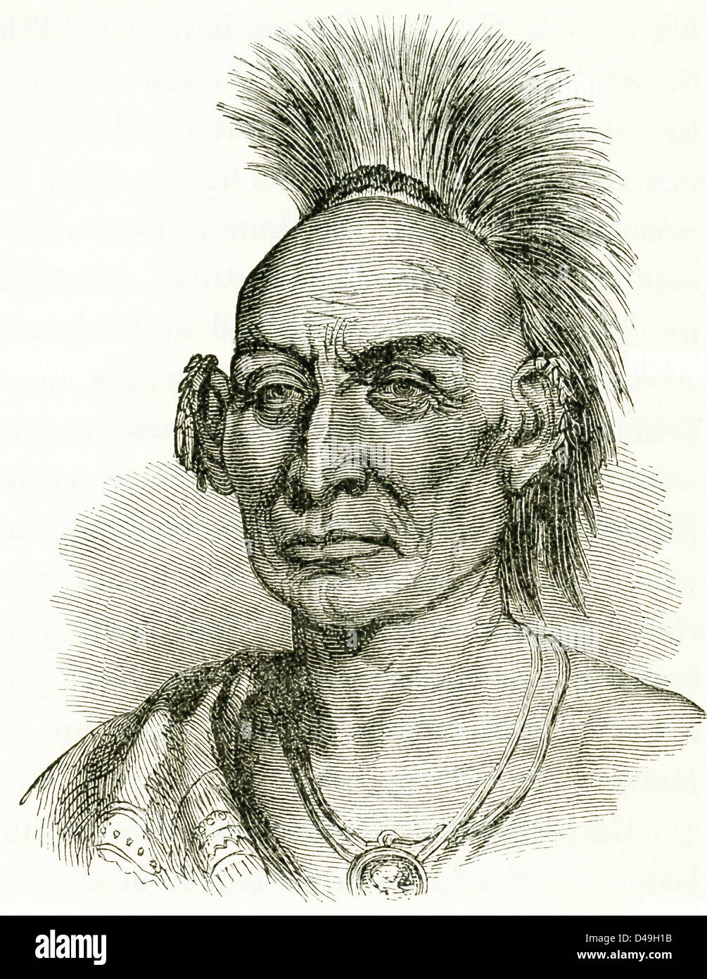 Black Hawk war Anführer und Krieger des Stammes Sauk-Indianer. Im Krieg von 1812 kämpfte er mit den Briten. Stockfoto