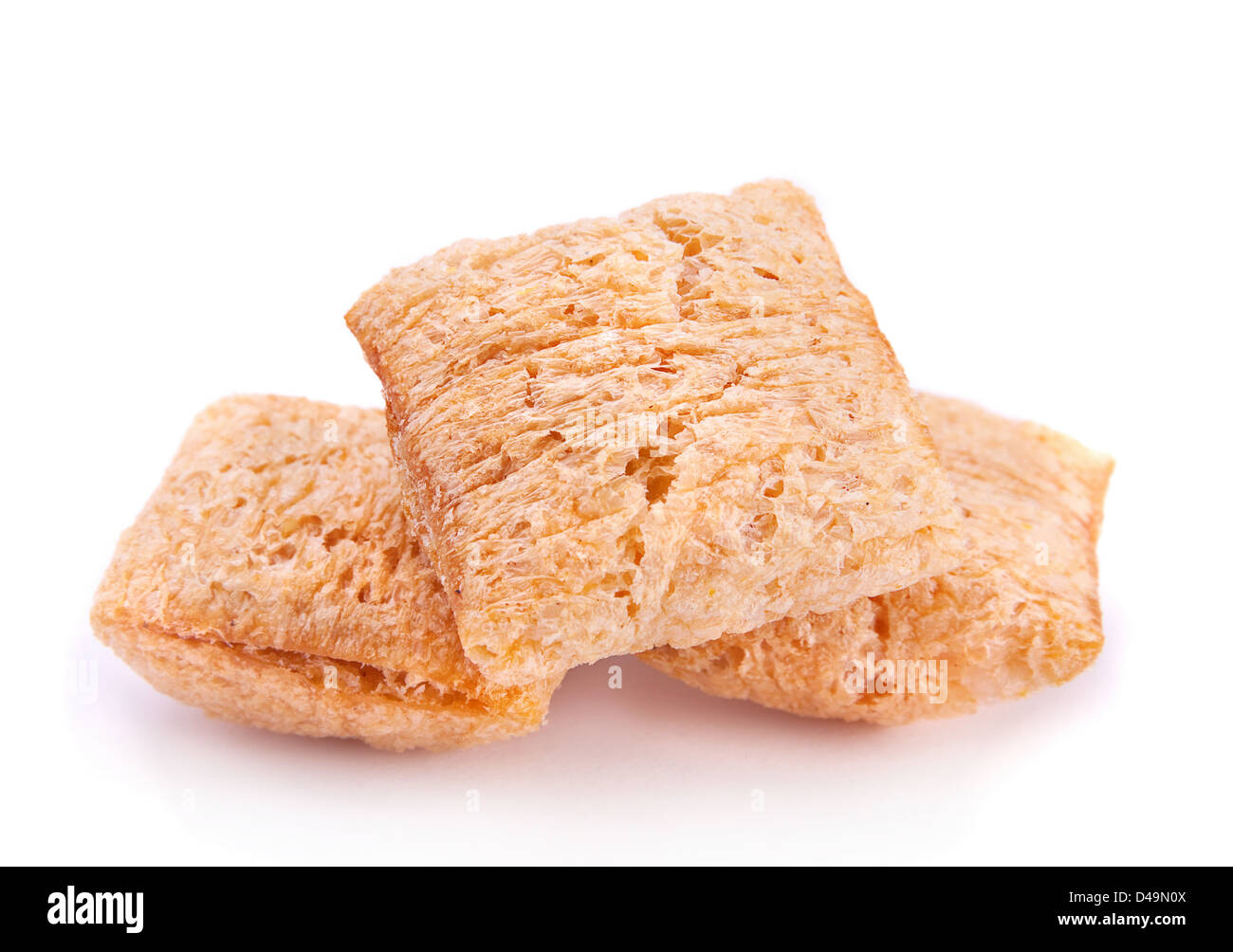 Cornflakes Cube Snack isoliert auf weiss Stockfoto
