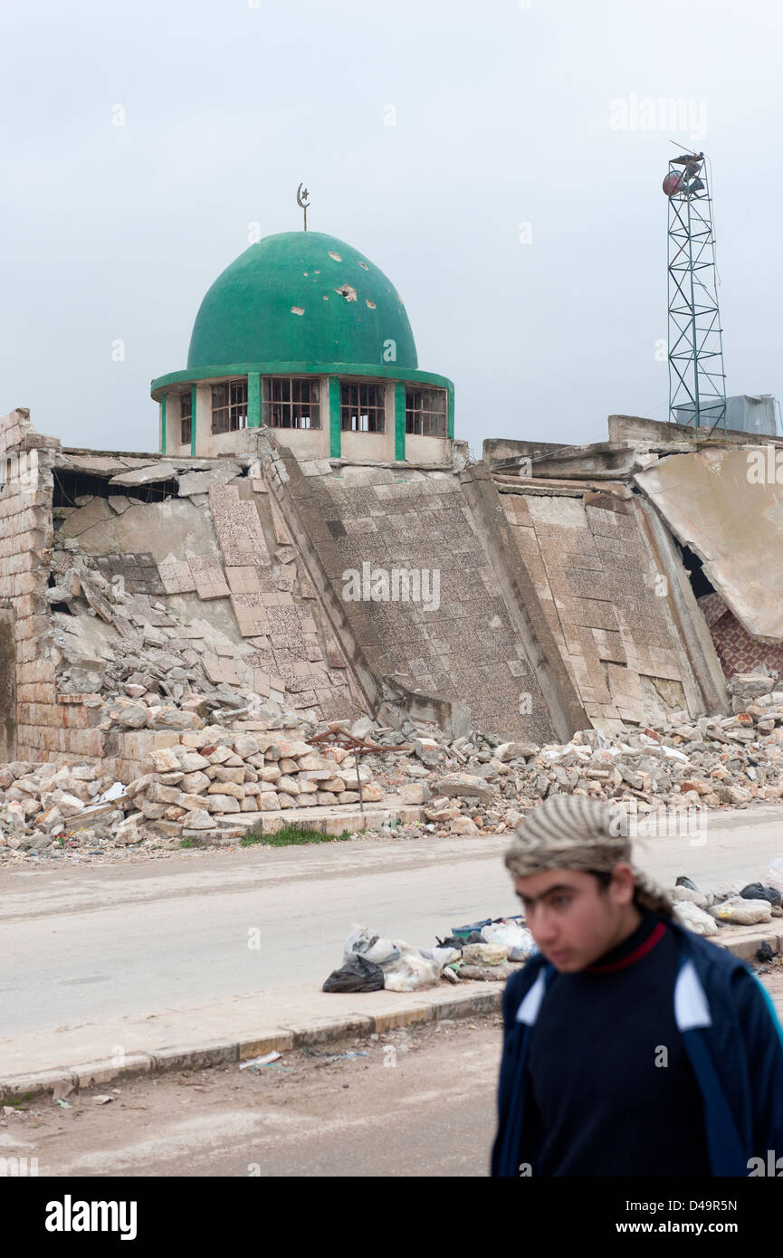 Eine zerstörte Moschee, Maarat Hirmah, Syrien Stockfoto