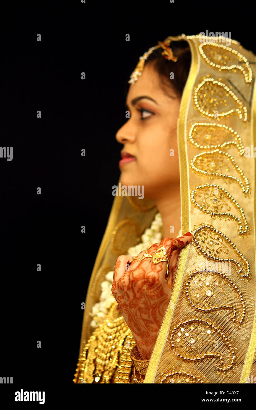 Profil einer muslimischen Braut. Indien Stockfoto