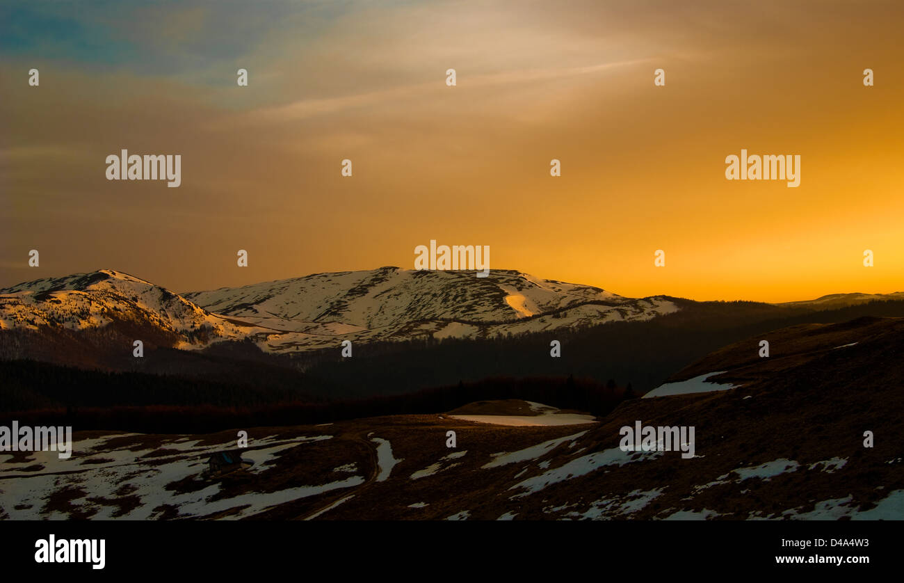 Ciucas Berg, Brasov, Rumänien: Berglandschaft bei Sonnenuntergang Stockfoto