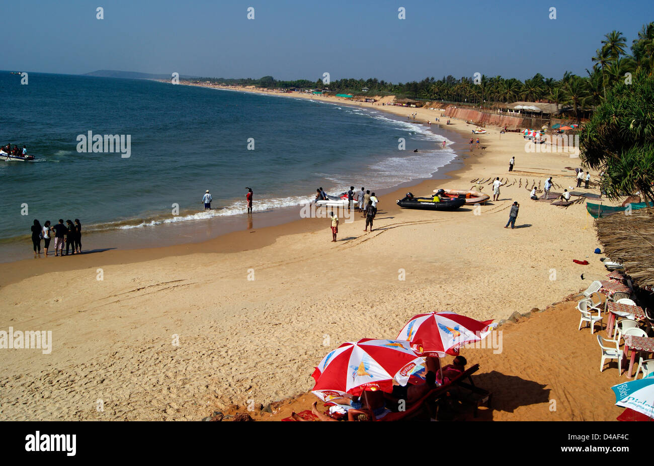 Goa Strand Landschaft Weitwinkelaufnahme. Sinquerim Beach Goa Indien Stockfoto