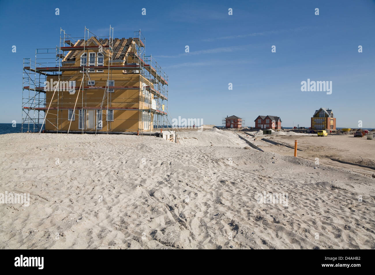 Kappeln, Deutschland, Ferienhäuser im Bau auf der nördlichen Mole Stockfoto