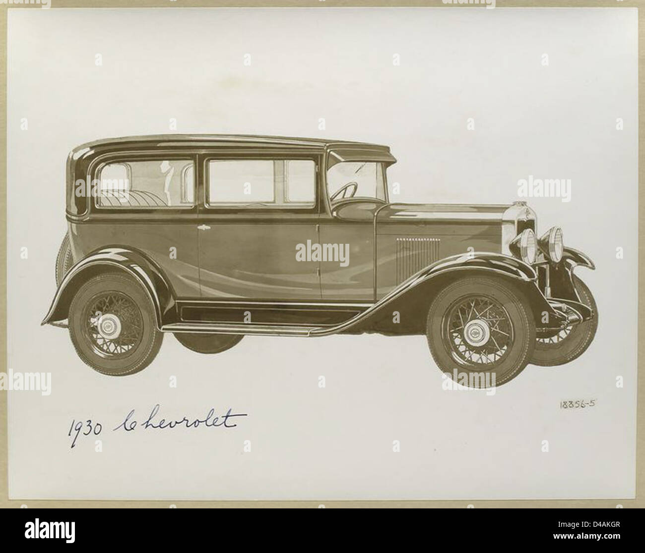 Dieses Bild aus dem Jahr 1930 zeigt einen Chevrolet-Wagen der General Motors Corporation, der das Automobildesign der frühen 1930er Jahre zeigt Das Fahrzeug spiegelt die innovativen Merkmale seiner Zeit wider. Stockfoto