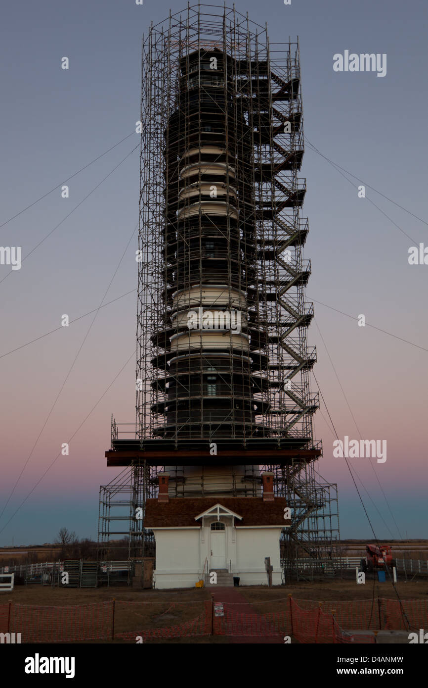 Bodie Island Lighthouse im Umbau bei Sonnenuntergang Stockfoto