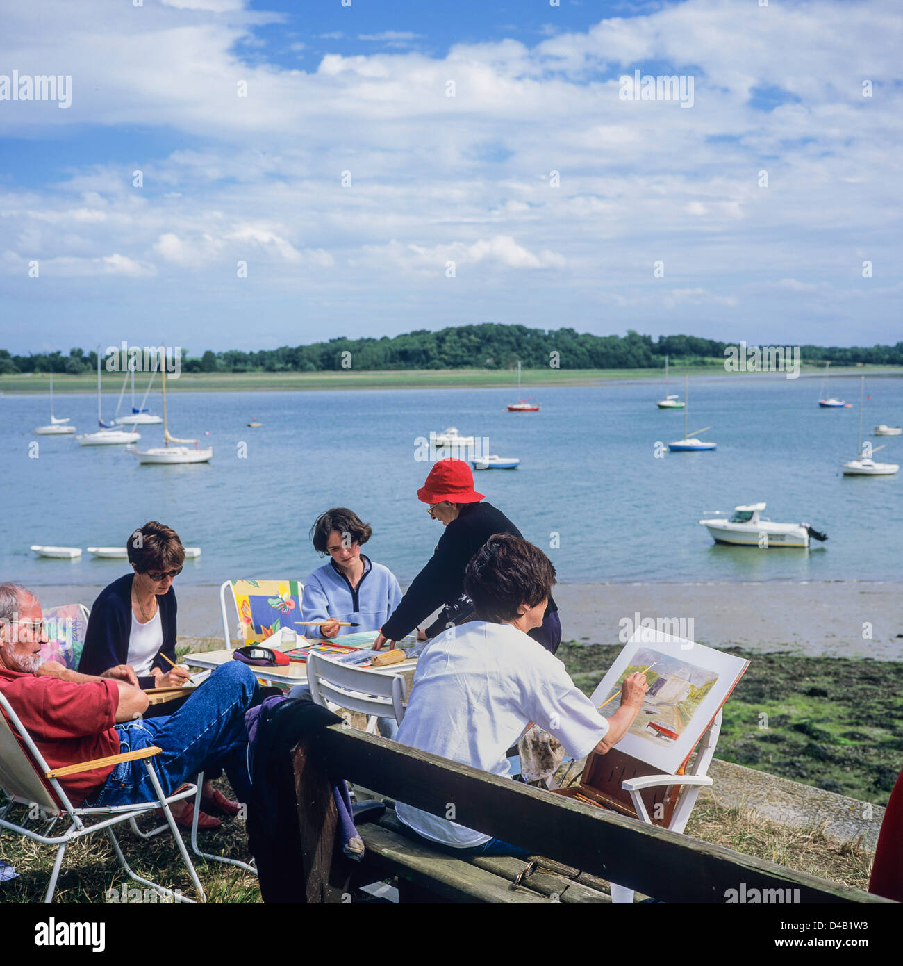 Outdoor-Malworkshop "Arguenon" Fluss "Crehen" Brittany France Stockfoto