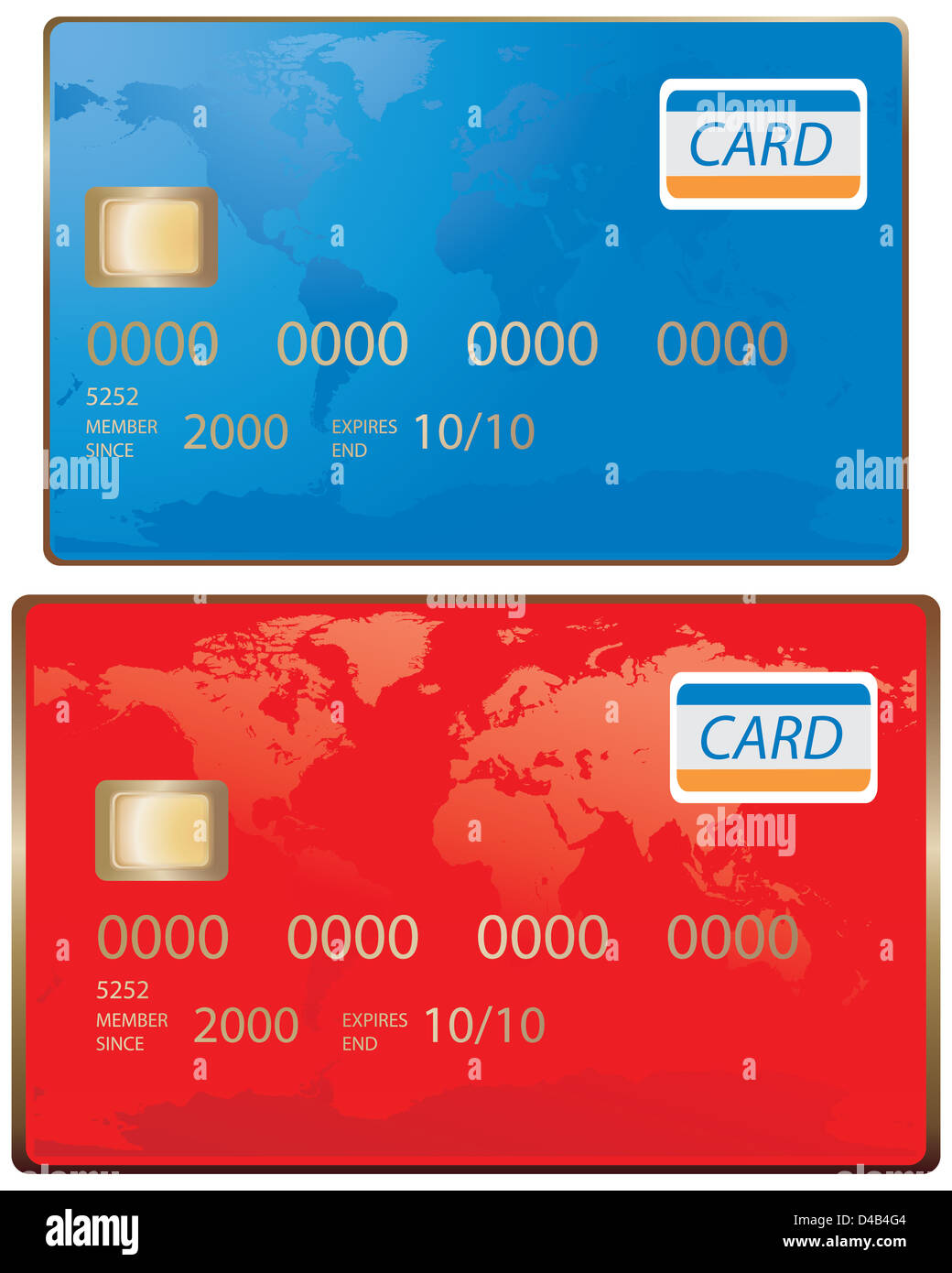 Kreditkarte in blau und rot Stockfoto