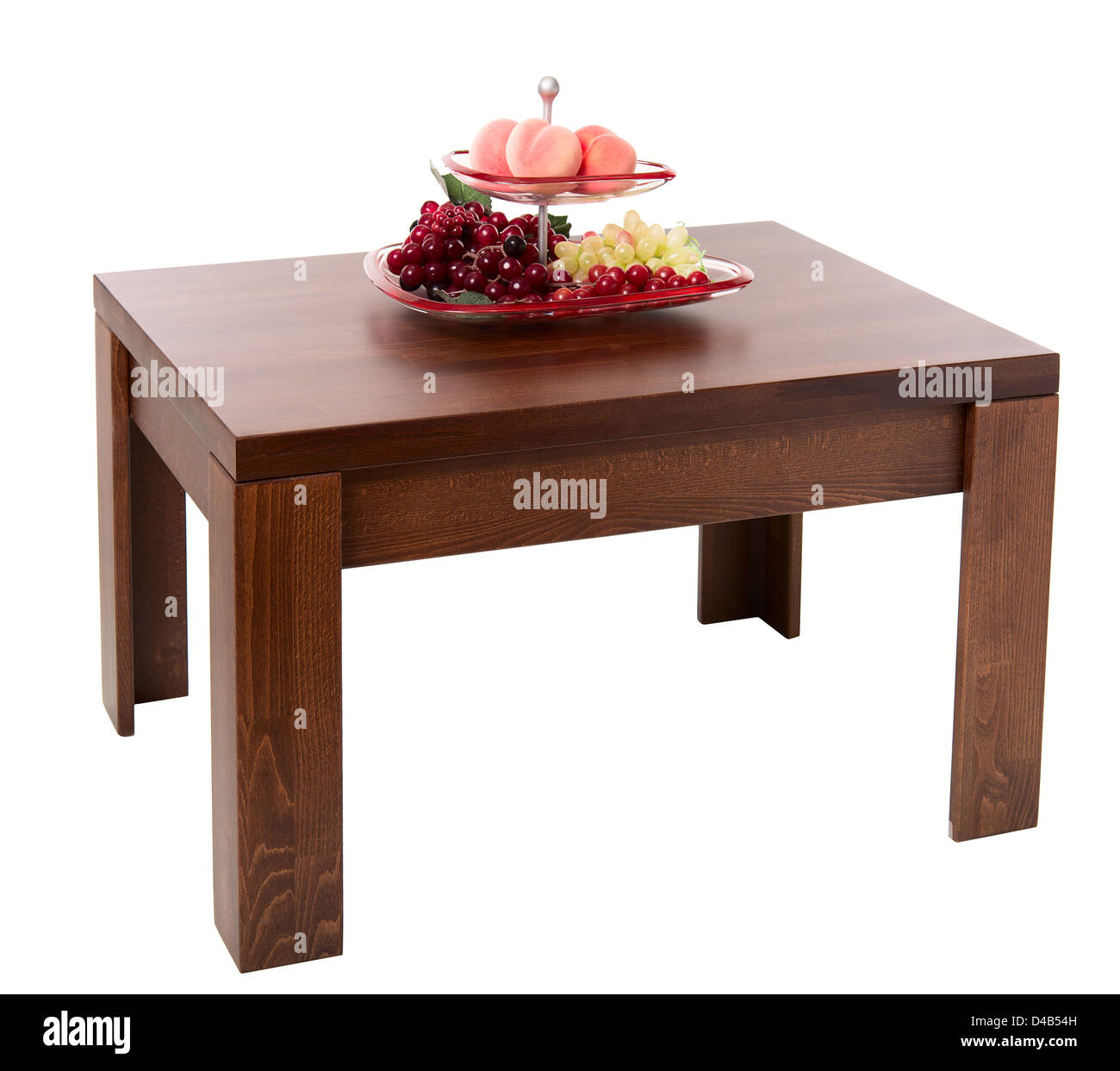 Holztisch, isoliert auf weiss Stockfoto