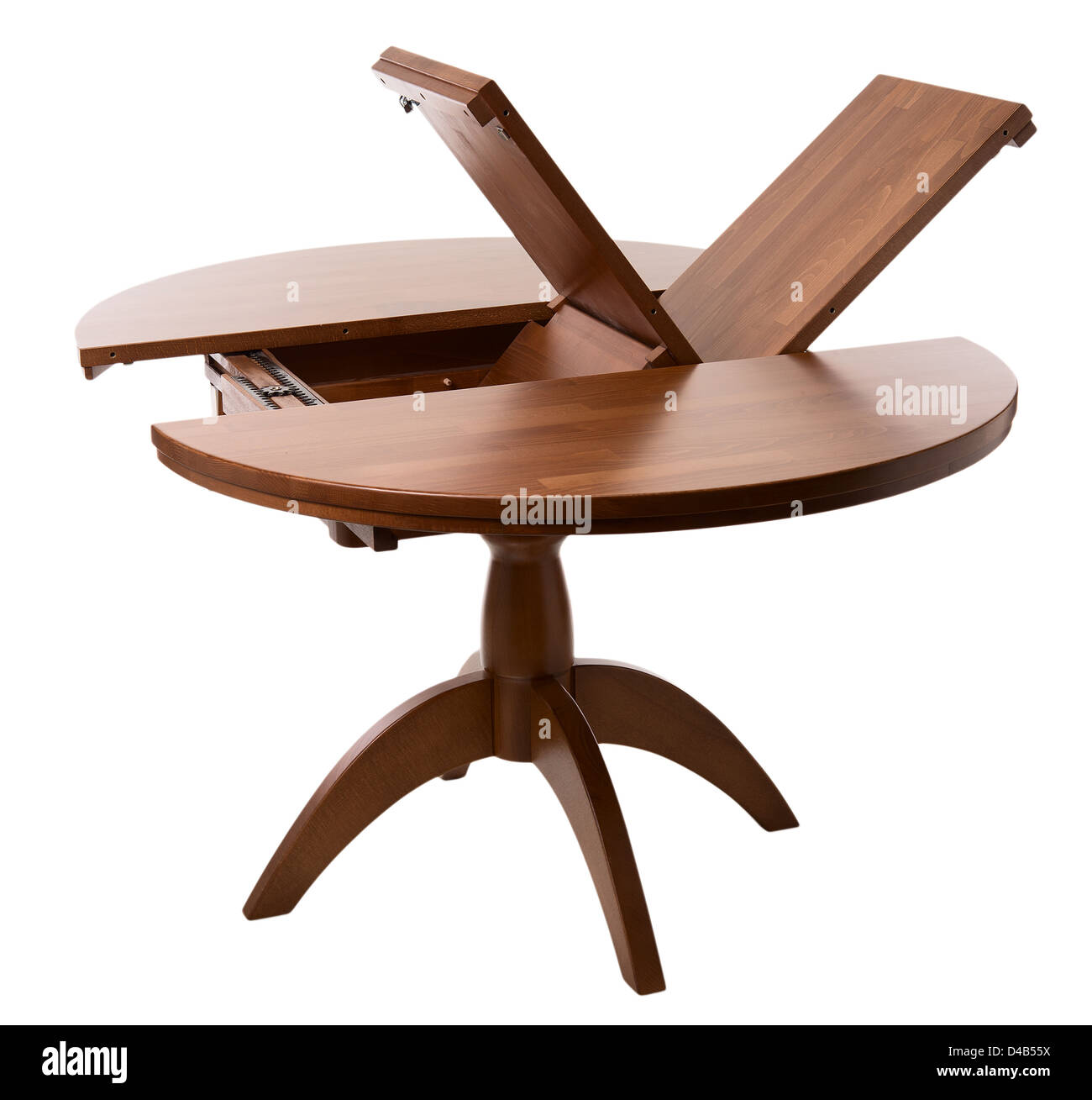 Holztisch, isoliert auf weiss Stockfoto