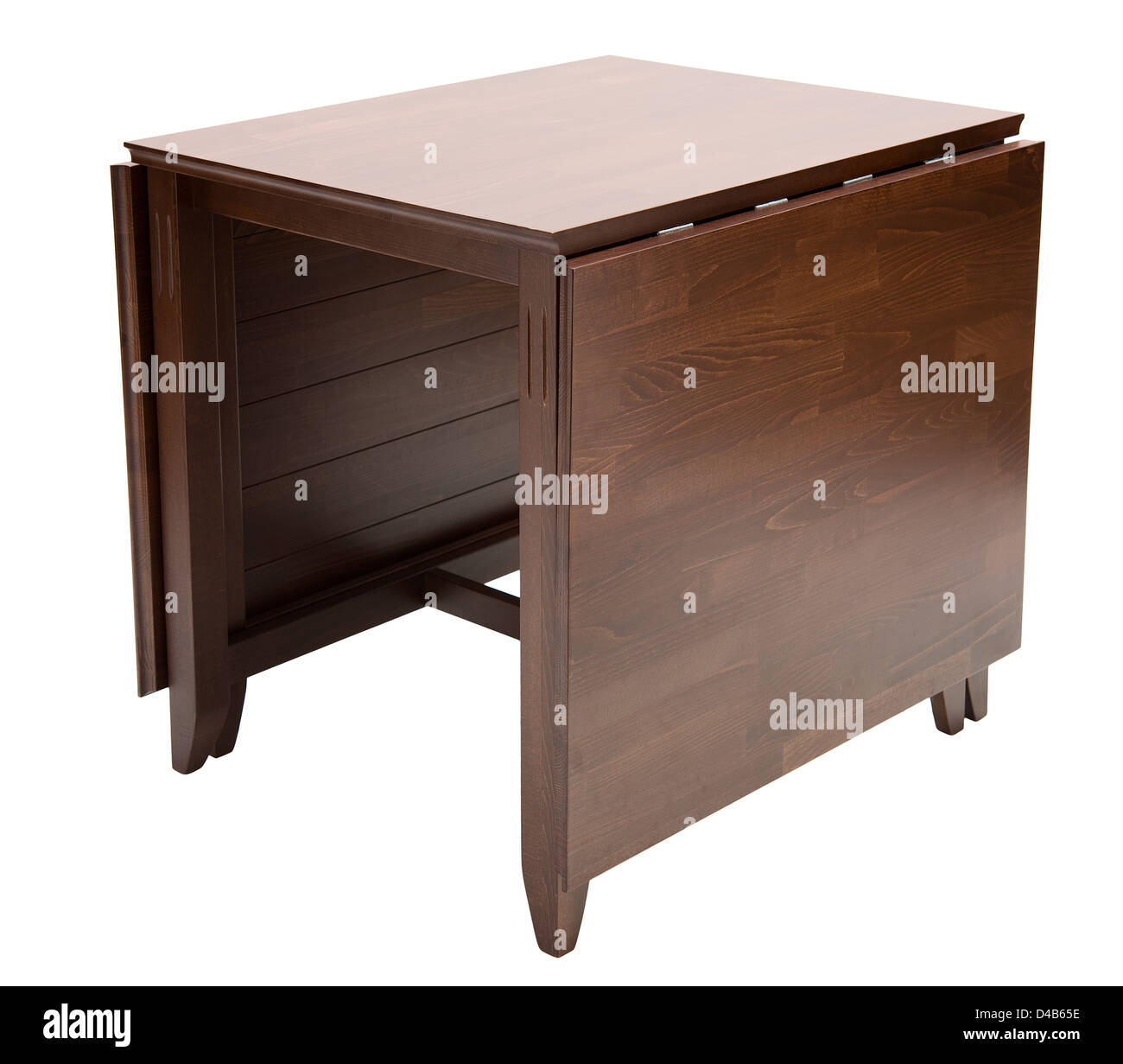 Holztisch, isoliert auf weiss Stockfoto