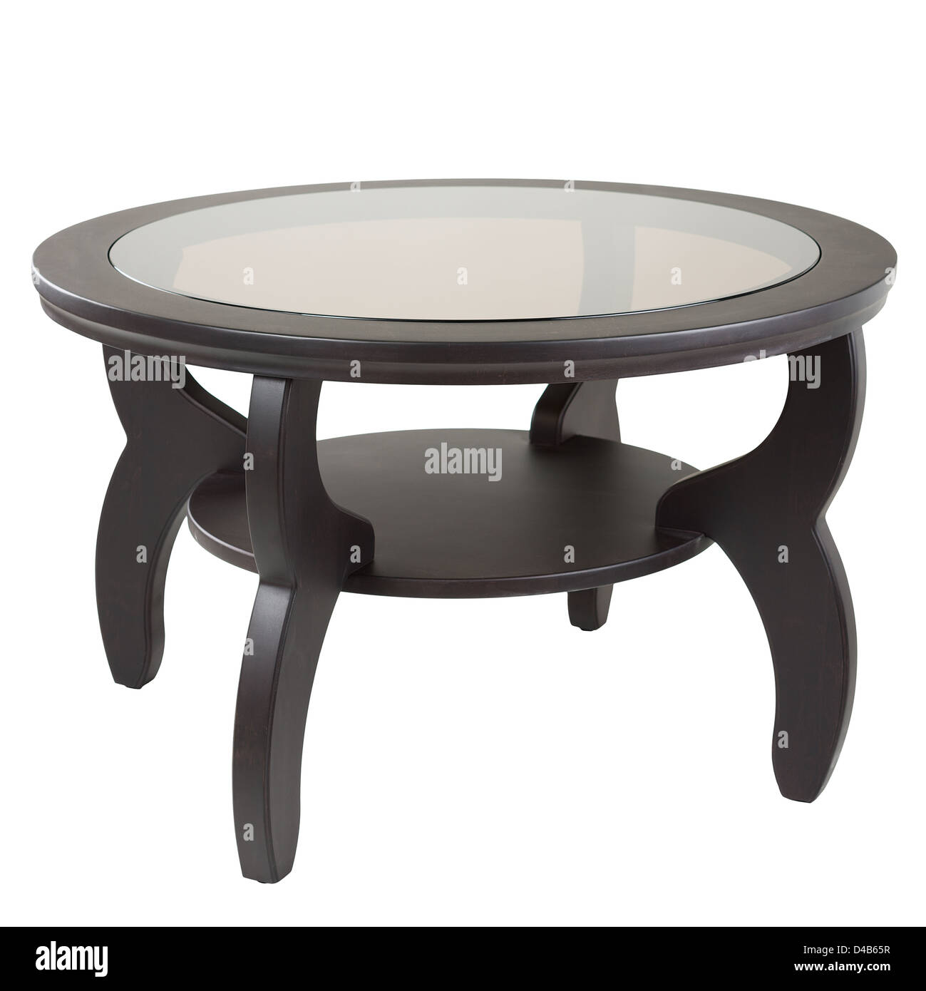 Holztisch, isoliert auf weiss Stockfoto