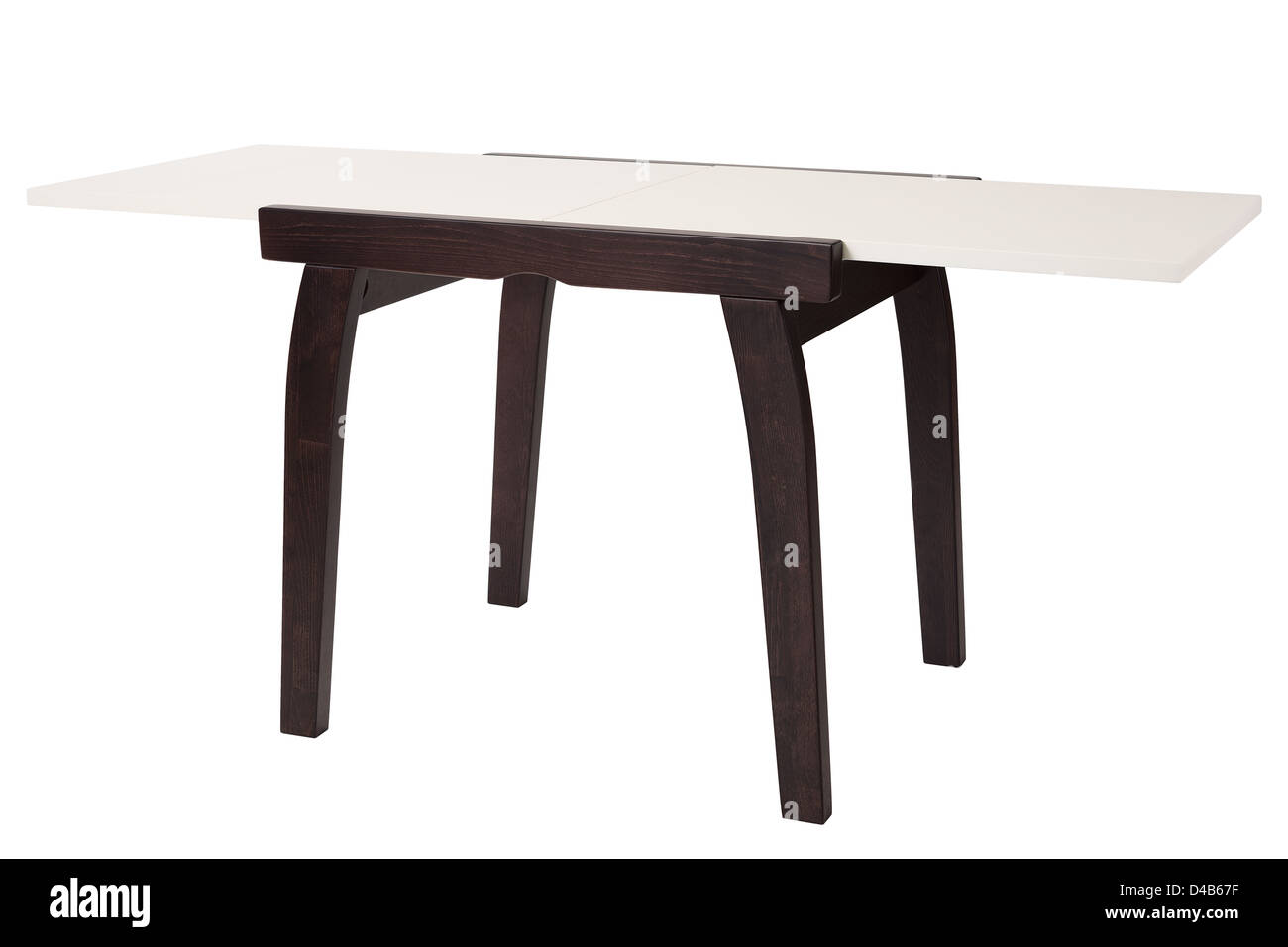 Holztisch, isoliert auf weiss Stockfoto
