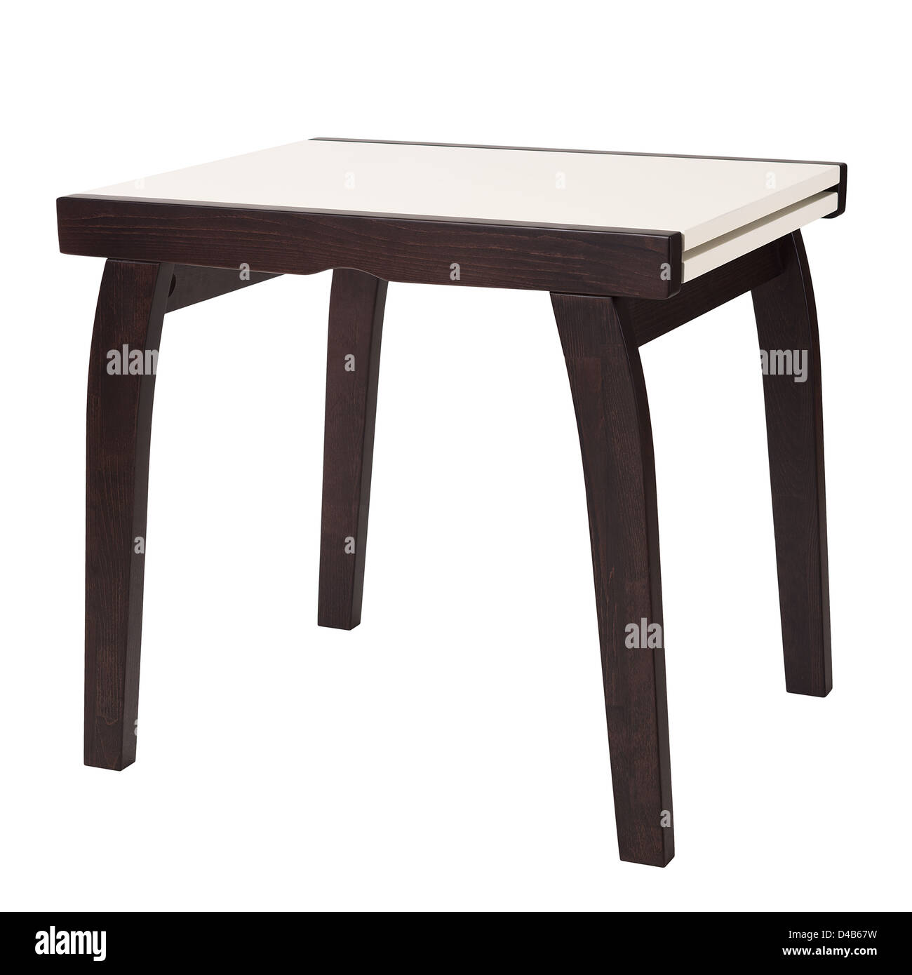 Holztisch, isoliert auf weiss Stockfoto