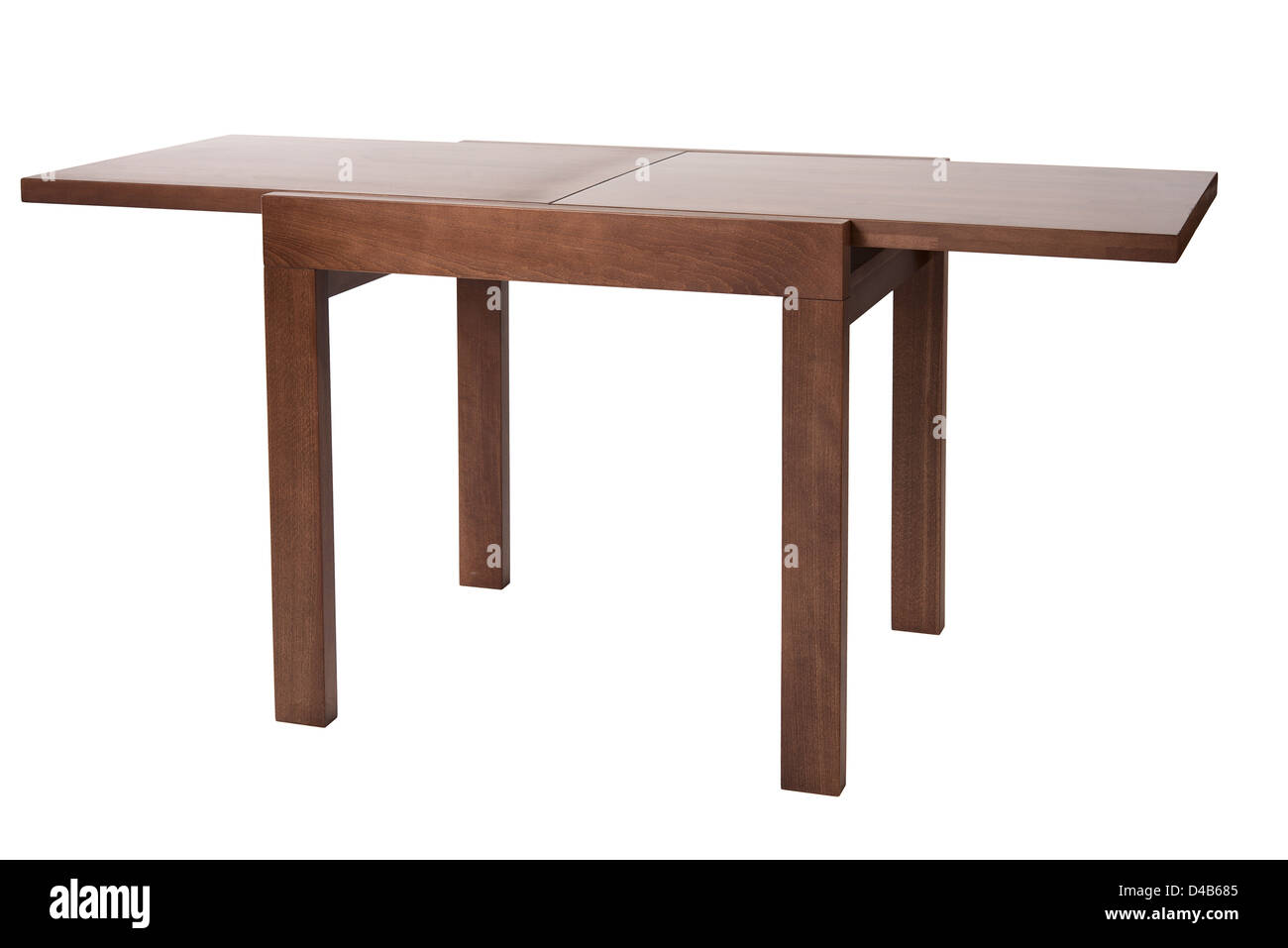 Holztisch, isoliert auf weiss Stockfoto