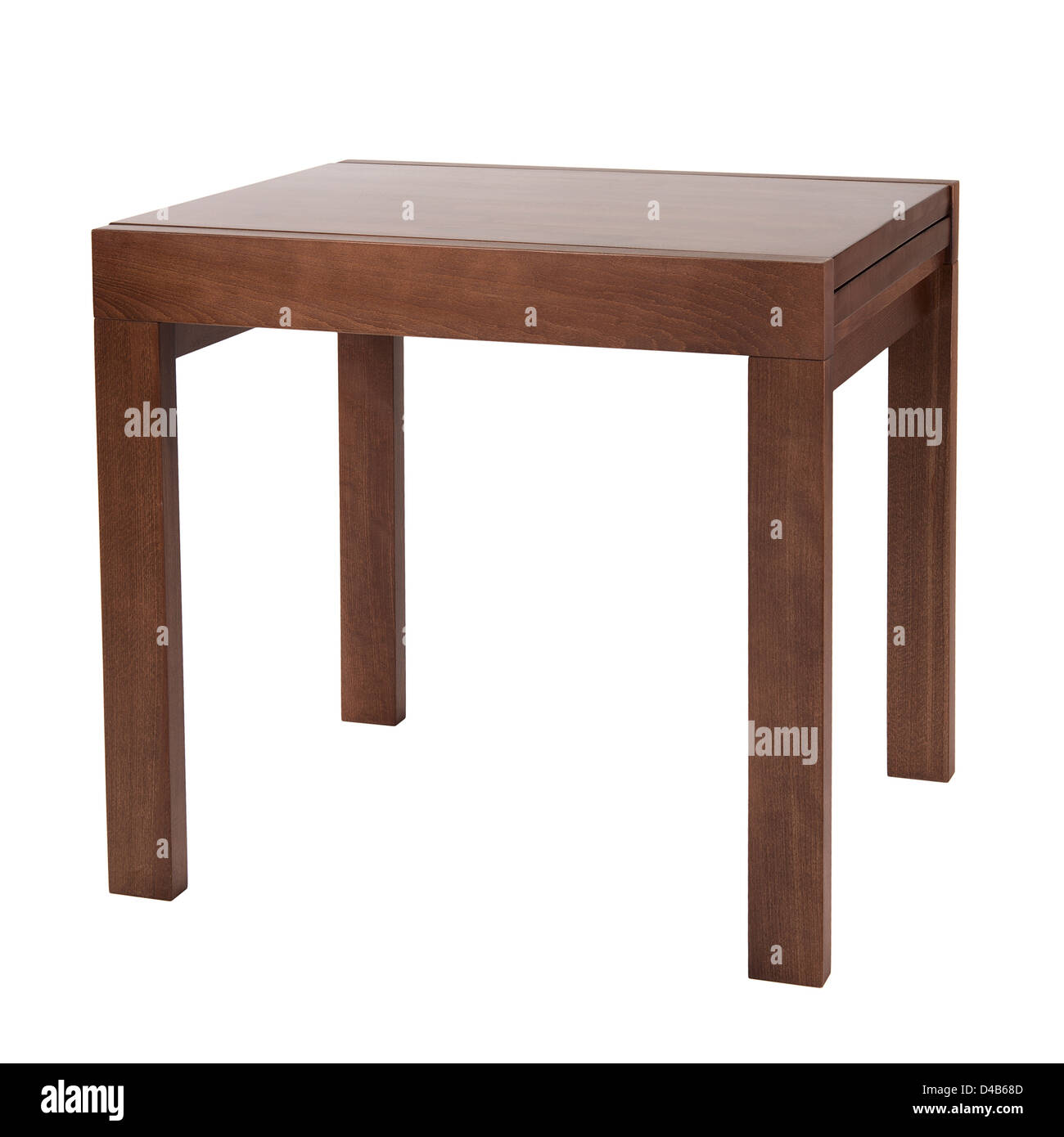 Holztisch, isoliert auf weiss Stockfoto