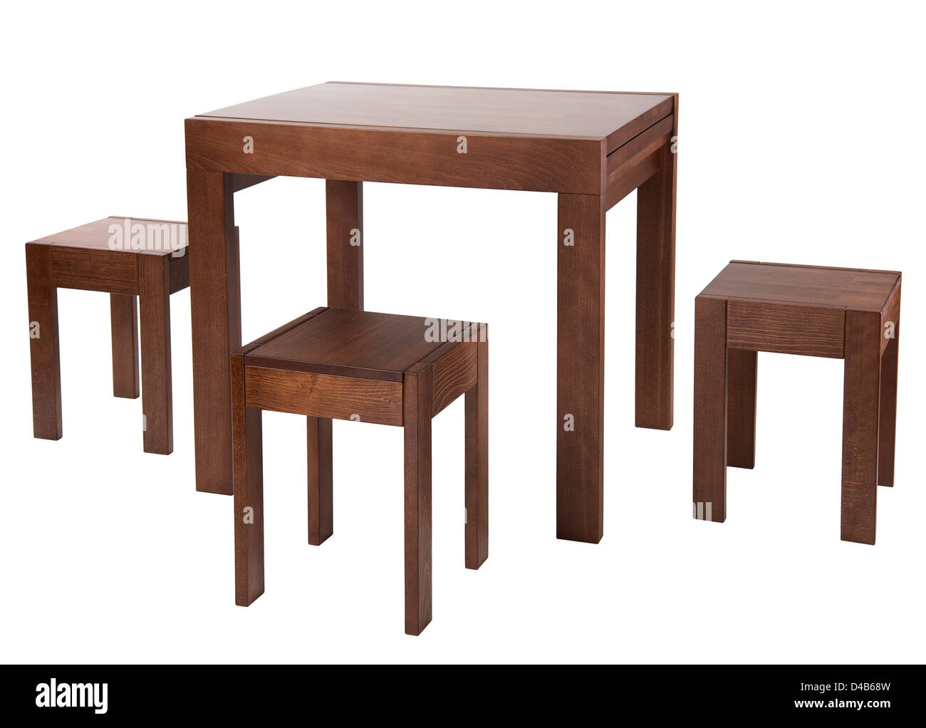 Holztisch, isoliert auf weiss Stockfoto