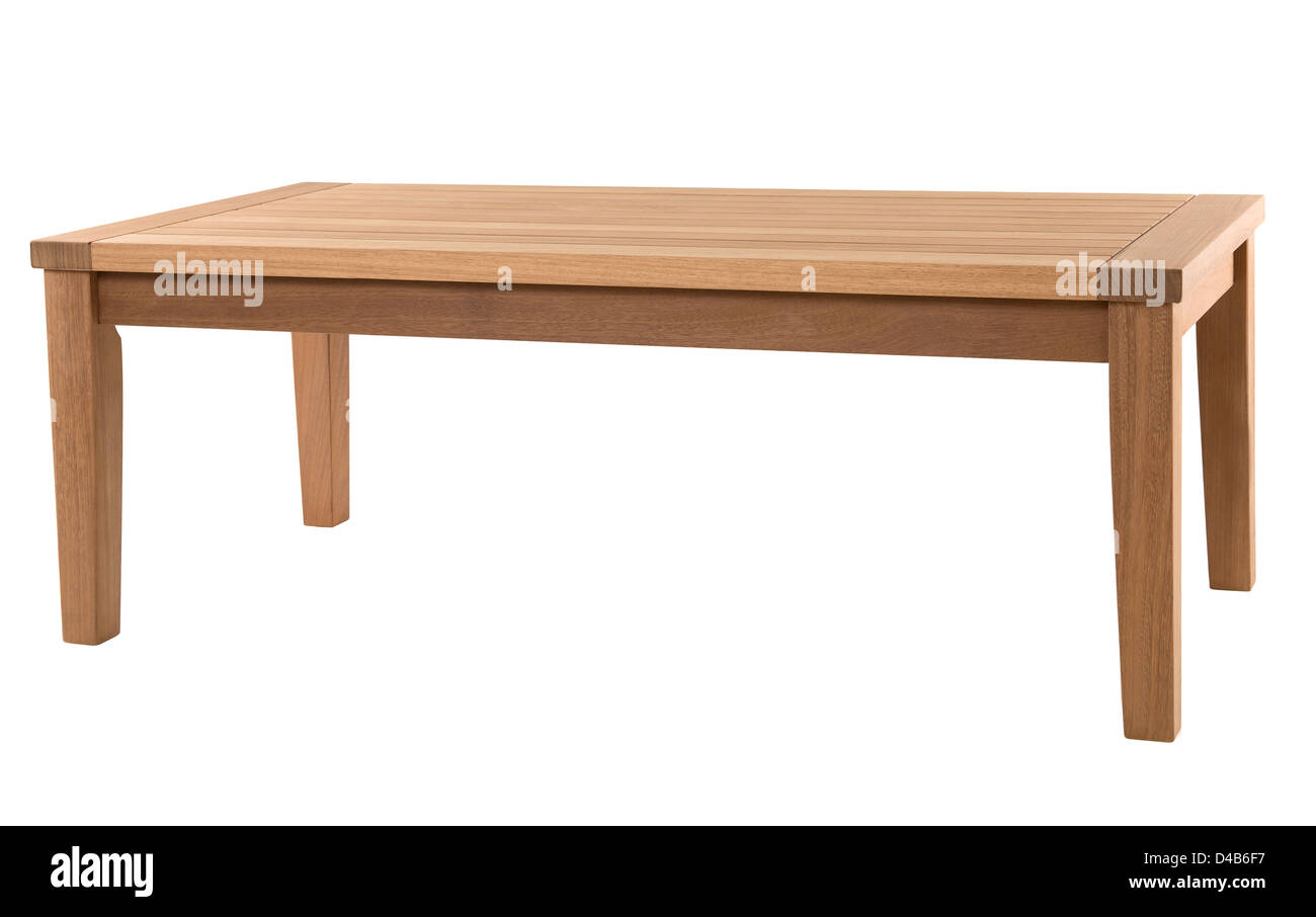 Holztisch, isoliert auf weiss Stockfoto