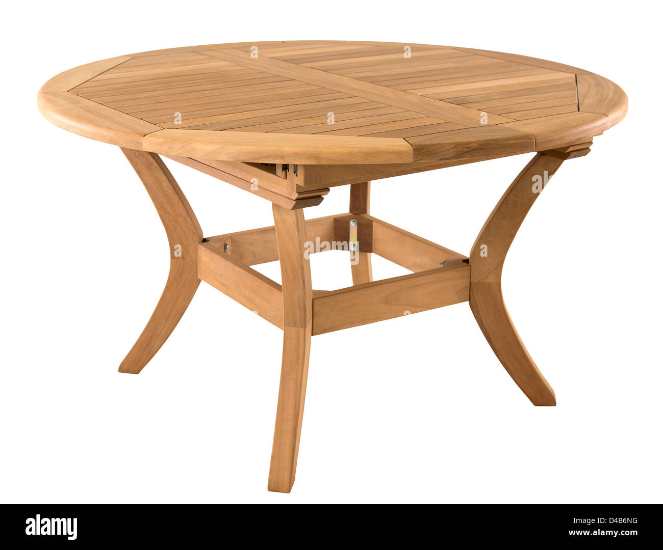 Holztisch, isoliert auf weiss Stockfoto