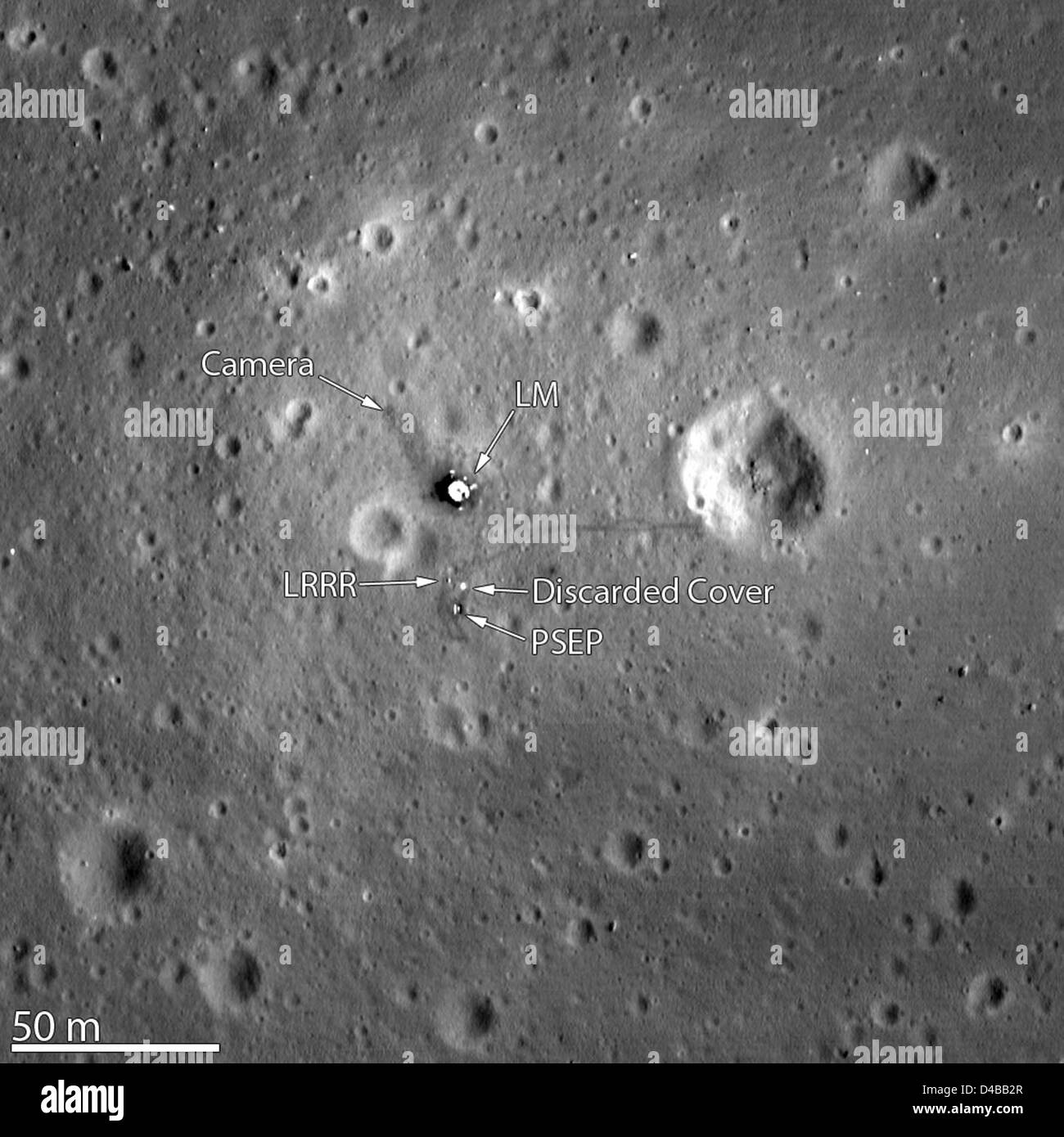 Die Apollo 11-Mission mit den Astronauten Neil Armstrong und Buzz Aldrin schrieb Geschichte mit der ersten Landung eines Menschen auf dem Mond, einem legendären Ereignis in der Weltraumforschung. Stockfoto