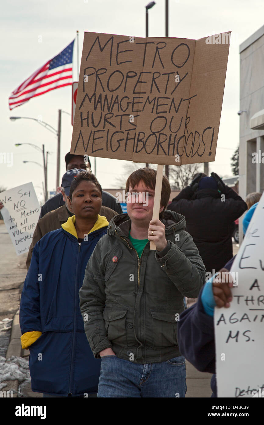 Detroit Bewohner protestieren Zwangsräumung Frau aus ihrem Haus von 36 Jahren Stockfoto