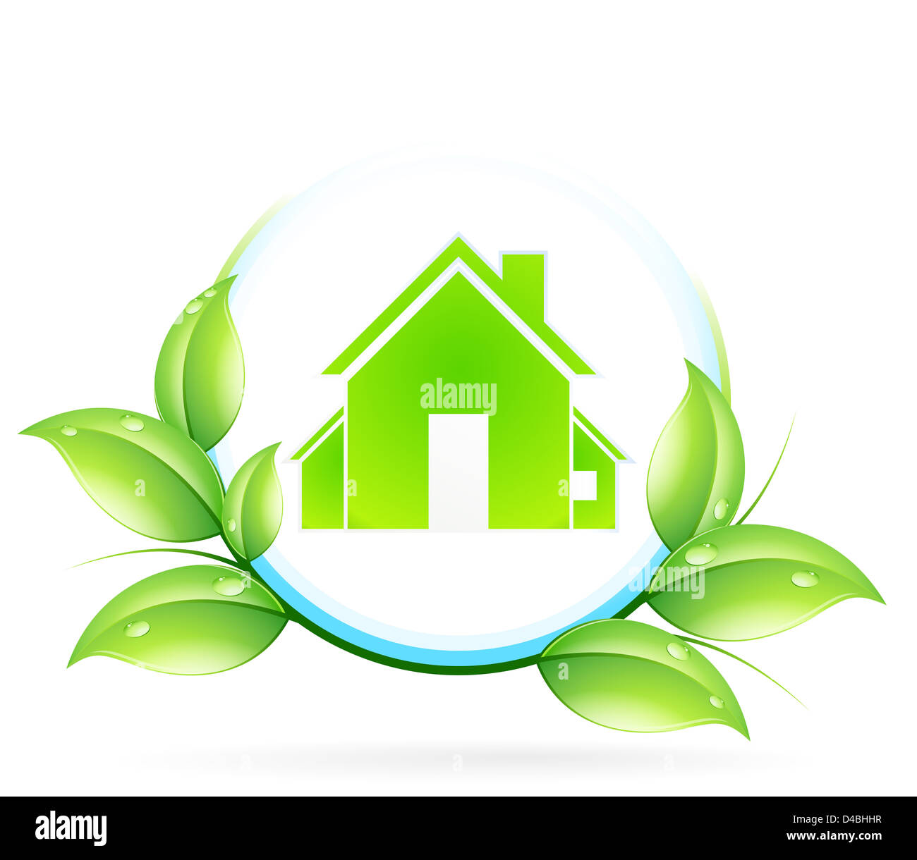 Grünes Haus-Symbol mit Blättern Stockfoto