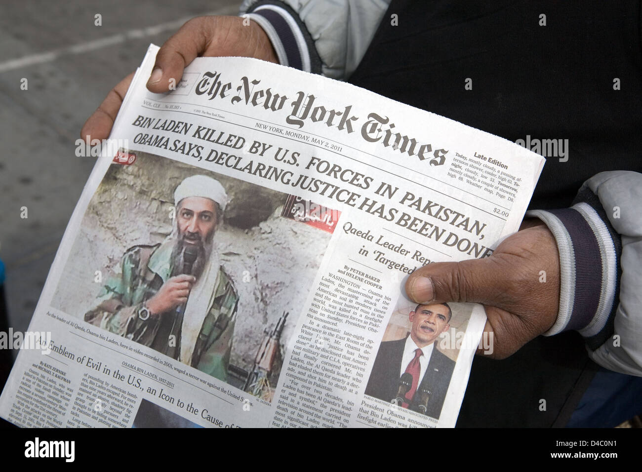 New York City, Vereinigte Staaten, Schlagzeile den Tod von Osama Bin Laden Stockfoto