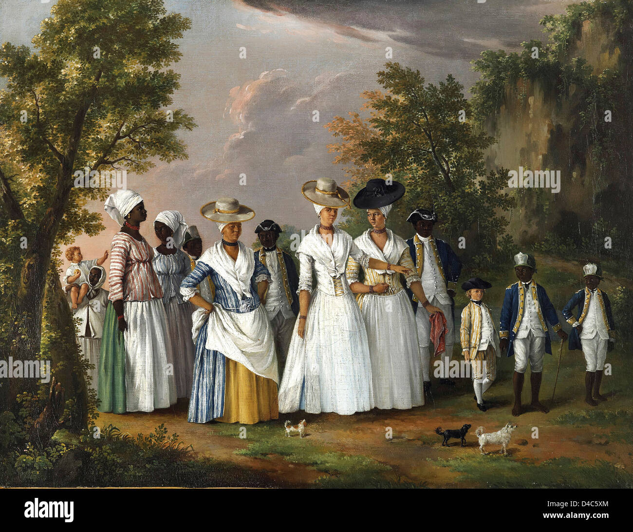 Agostino Brunias, Free Women of Color mit ihren Kindern und Diener in einer Landschaft 1764-1796-Öl auf Leinwand. Stockfoto