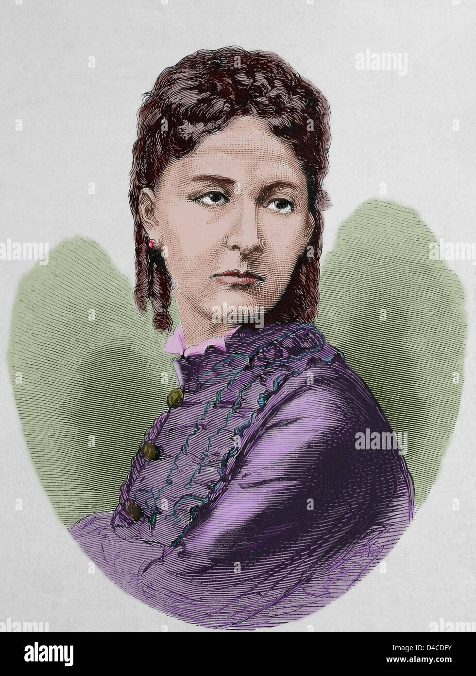 Maria Vittoria dal Pozzo (1867 – 1876). Königin von Spanien. Erste Gemahlin von König Amadeo i. von Spanien. Farbige Gravur. Stockfoto