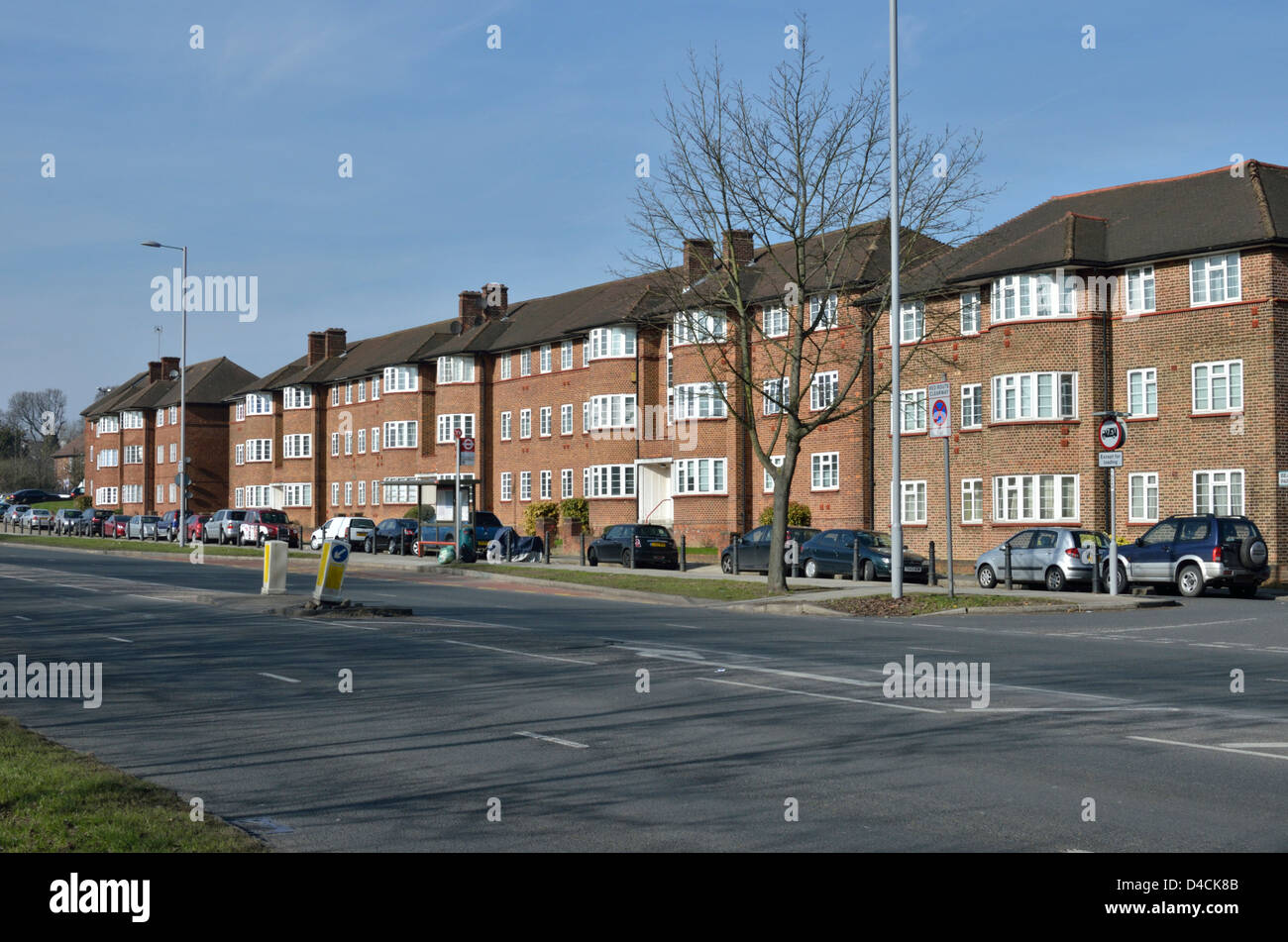 Appartementhaus in Falloden Weise, Hampstead Garden Suburb, London, UK. Stockfoto