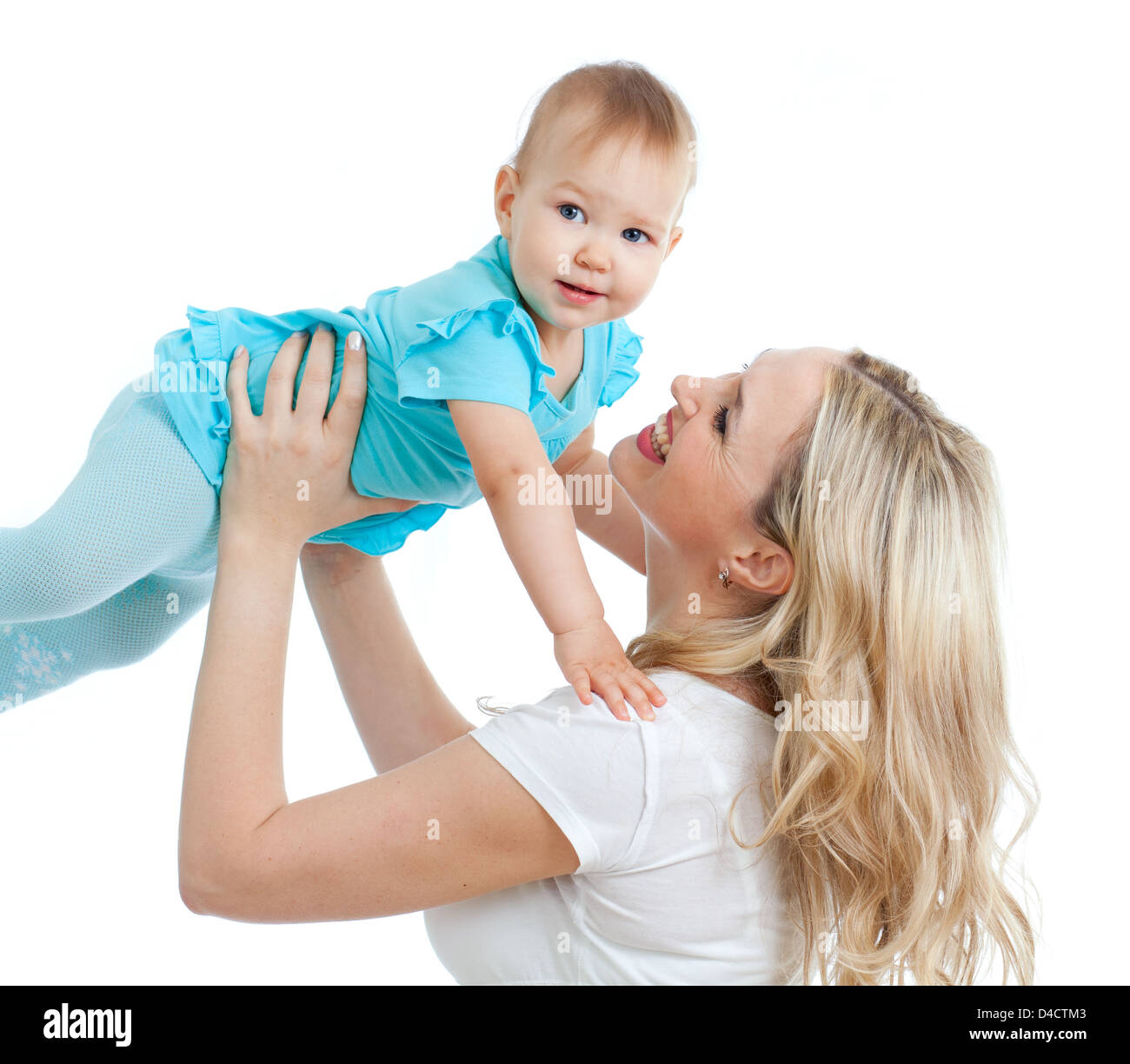 liebevolle Mutter und Kind auf weißem Hintergrund Stockfoto