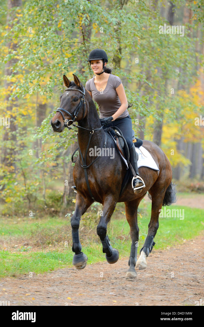 Junge Frau Reiten auf Pferd Stockfoto