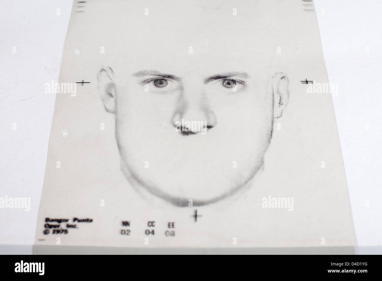 Gesichts Komposit hergestellt aus austauschbaren Vorlagen der separaten Gesichtszüge. Stockfoto