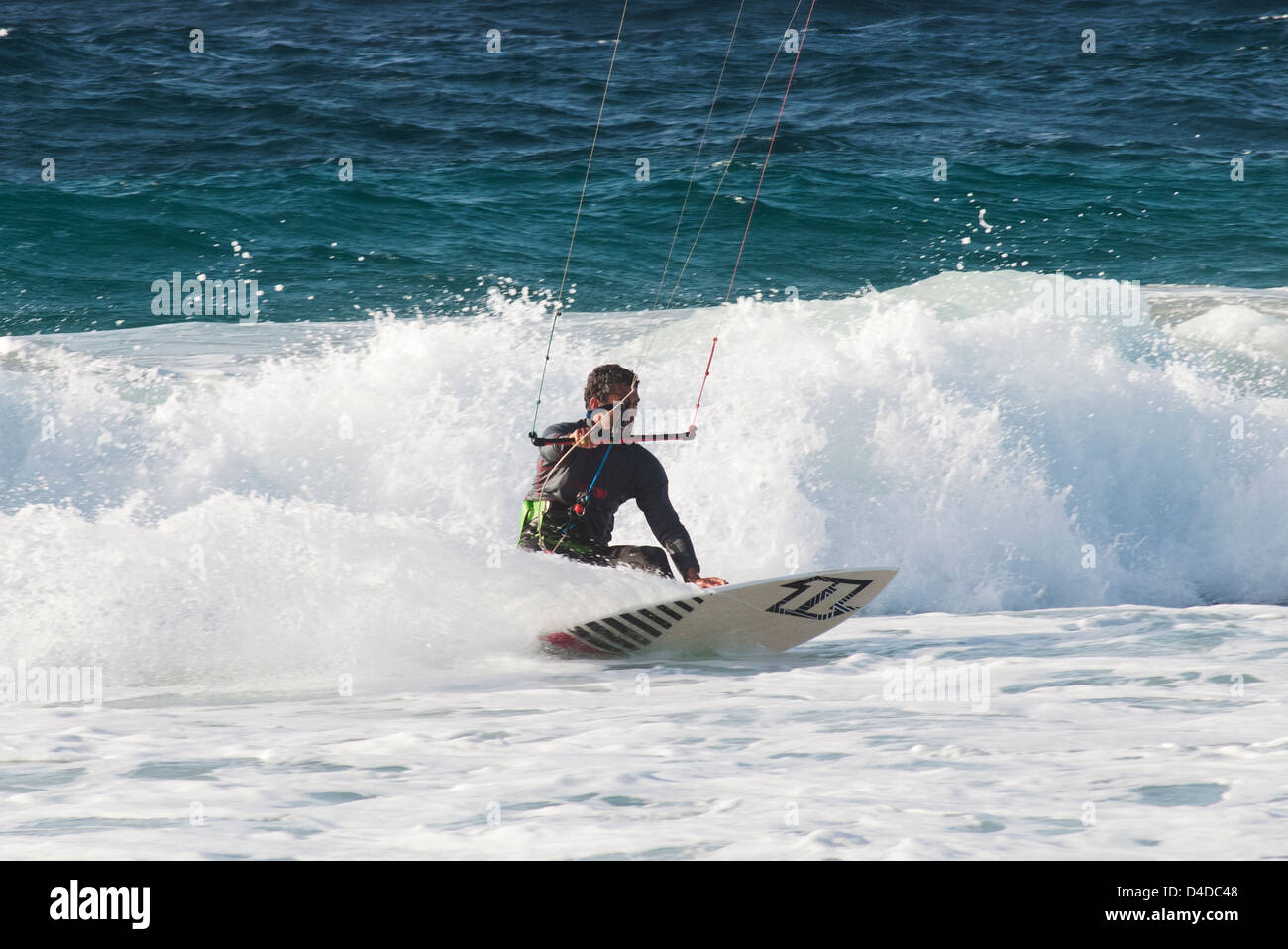 Kitesurfer auf Fuerteventura Kanarische Inseln Stockfoto