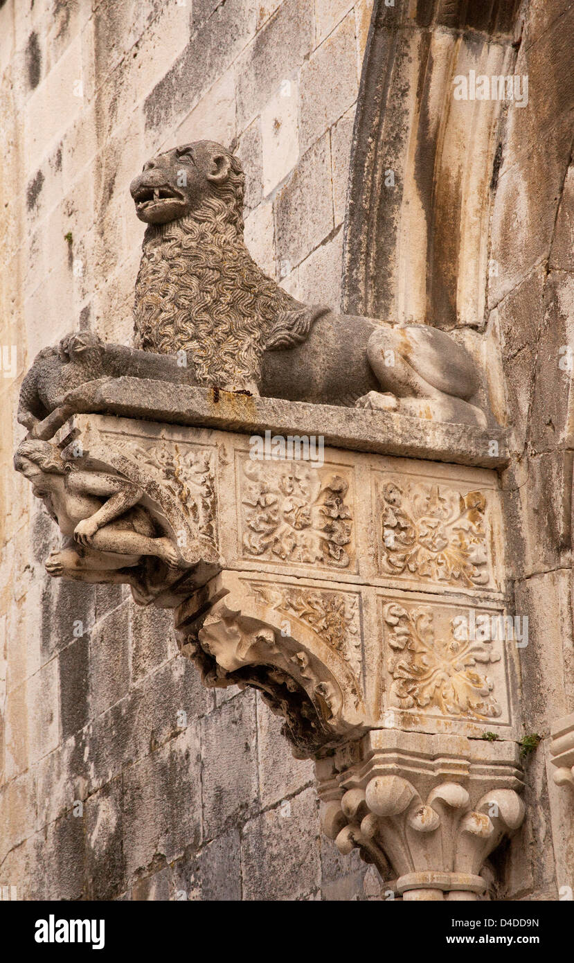 Löwe Skulptur auf St Mark Cathedral Fassade in Korcula Stockfoto