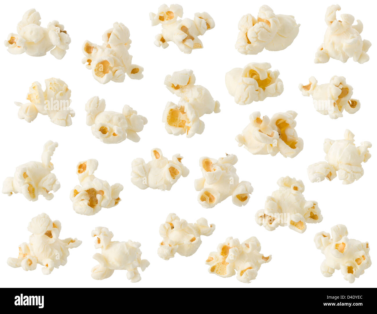 Popcorn, die isoliert auf weißem Hintergrund Stockfoto