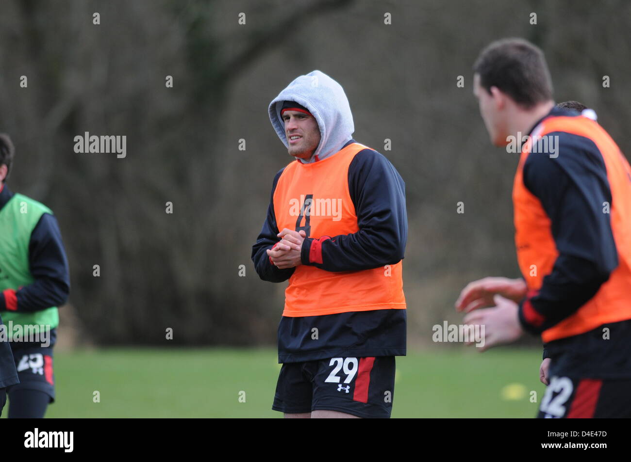 Jamie Roberts während Wales Rugby Team Training im Vale Hotel and Resort in Cardiff heute Nachmittag vor ihren sechs-Nationen-Showdown mit England am Wochenende. Stockfoto